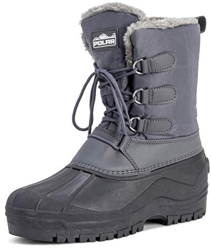 Polar Uomo Letame Allacciare Short Nylon Inverno La Neve Pioggia Allacciare Impermeabile Anatra Stivali - Grigio - UK8/EU42 - YC0338