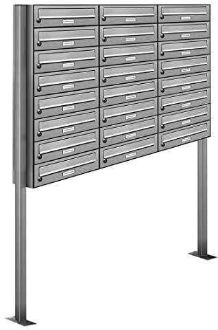 AL Briefkastensysteme 24er V2A Edelstahl Stand Briefkasten rostfrei als 24 Fach Briefkastenanlage Freistehend DIN A4 in Postkasten Design modern