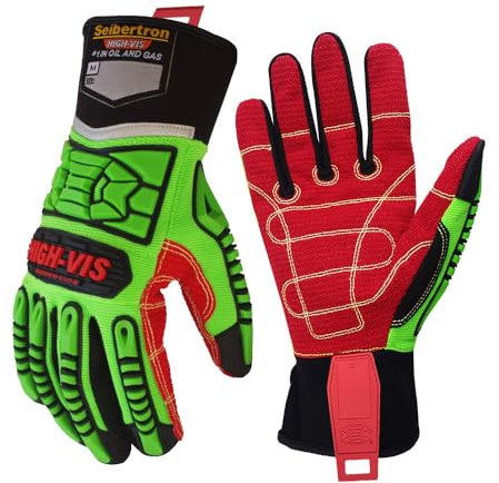Seibertron HIGH-VIS HDC5 Schnittschutzklasse 5 Deckhand Schlagfestes Arbeitshandschuhe Montagehandschuhe Öl und Gas Sicherheit Handschuhe Dornensichere und Stichfeste Gartenhandschuhe XL