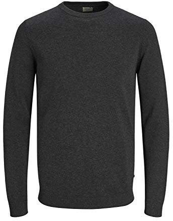 JACK & JONES Men's Jjebasic Knit Crew Neck Noos Jumper, Grey (Dark Melange Dark Melange), Medium