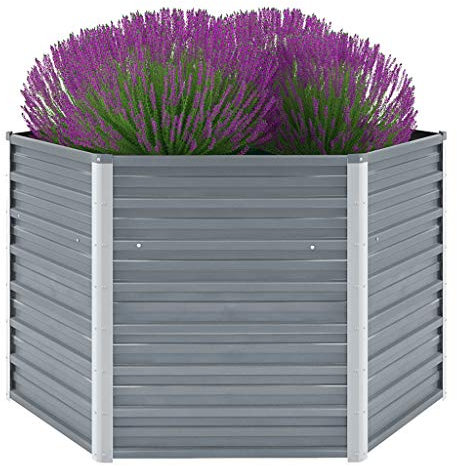 vidaXL Sechseck-Hochbeet aus verzinktem Stahl 129x129x77 cm, Grau, Pflanzkasten mit offenem Boden, wetterfest, für Gemüse, Kräuter und Garten