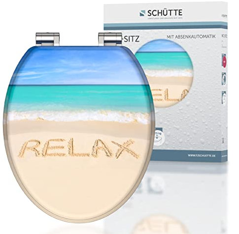 SCHÜTTE WC-Sitz Relax mit Absenkautomatik aus Holz, Toilettendeckel aus MDF, Holzkern Toilettensitz mit Klodeckel, Klobrille -und Deckel belastbar bis 175kg, Motiv