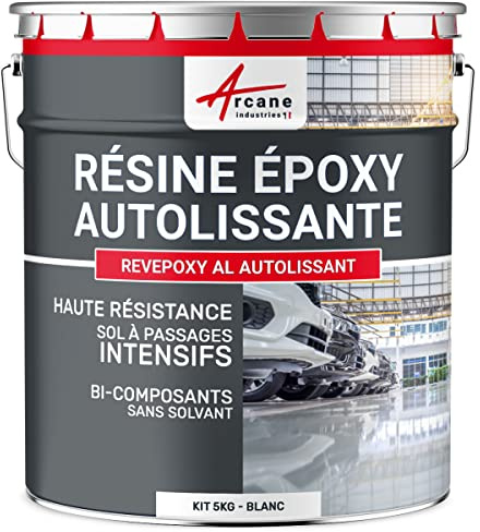 ARCANE INDUSTRIES Résine epoxy, autolissante, Peinture pour Sol : déco, intérieure, Atelier, Effet Miroir - 5 kg Blanc