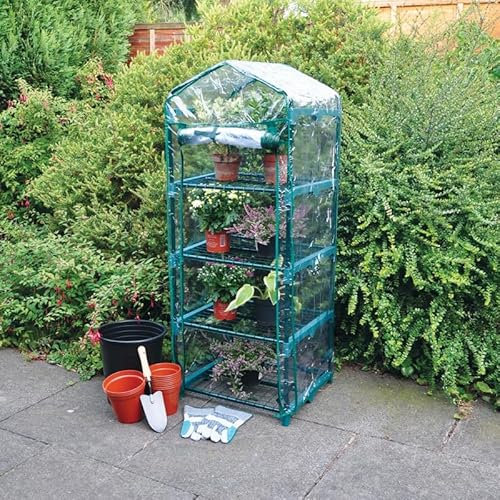 Garden Mile 4 Tier Small Greenhouse with Clear Plastic PVC Cover, 4ft Tall Heavy Duty Outdoor Cold Frame with Shelves Green House For Vegetables, Flowers, Herbs Protection Gardening Equipment
