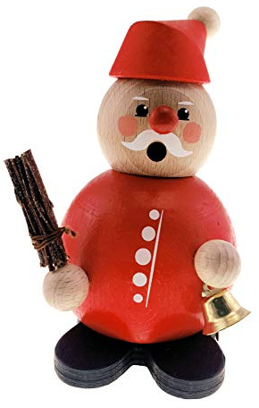 Hess Holzspielzeug 40002 - Kugelräuchermann aus Holz, Weihnachtsmann mit Glocke und Rute, ca. 12 cm, Dekoration für die Advents- und Weihnachtszeit aus dem Erzgebirge