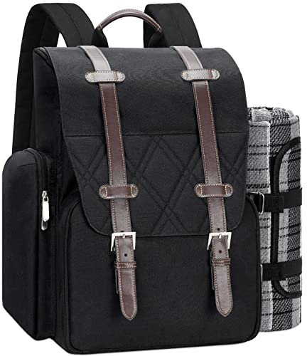 Picknick-Rucksack für 4 Personen mit großer isolierter Kühltasche, Picknickkorb-Set mit Weinbeutel, wasserdichte Picknickdecke & Besteck-Set. Perfekt für Strand, Party, Hochzeitsgeschenk für Paare