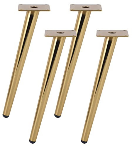CWYP-038 Couchtisch Beine Gold Tischbeine Metall Mobelbeine 10-55 cm Sockelfuß Kegel Tischfüße Eisen | Galvanikfläche | Mit Schrauben | Kuntstoff-Pad, 4 Stück Kaffeetisch Beine (45cm,Schräge)
