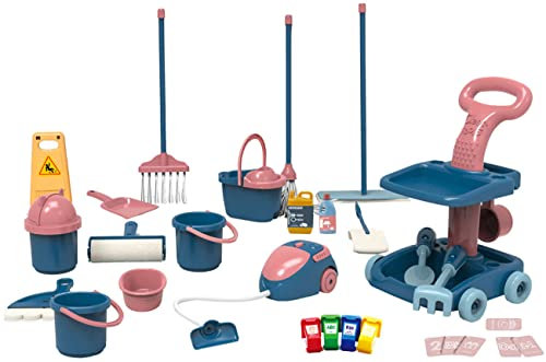 Diakakis Luna Puppen Putzset 24-TLG. m. Putzwagen Eimer Besen Wischmopp Puppenhaus Zubehör