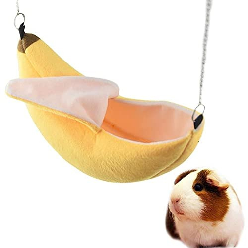 ANZONGYI Banana Hamster Bed House & Swing - Warm House Accessories for Sugar Glider, Squirrel, Chinchilla, Hedgehog, Rat & Small Bird