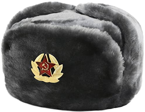 Cucuba® Halsband grau gebeizt im Lieferumfang enthalten Original Sovet USHANKA Original Größen 56-57-58-59-60-61-62 (EU) - Geschenkidee, grau, Large