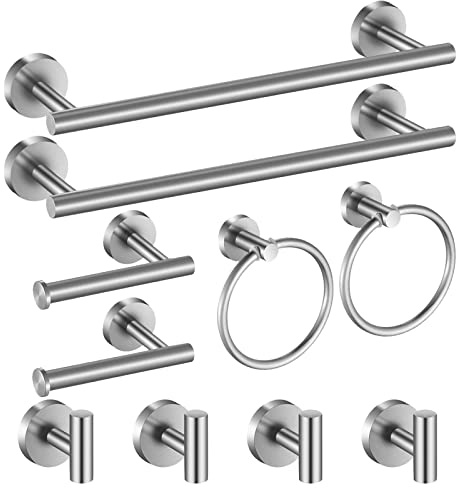 Hinmood Bathroom Hardware Set 10 Pieces, Stainless Steel Towel Bar Set Includes 16 inch Towel Bar, Towel Hook, Towel Ring Toilet Paper Holder