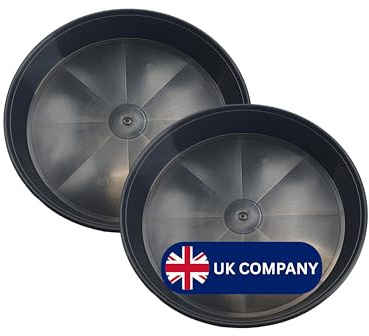 40cm (16”) Diameter Pack of 2, UK Made Plant Pot Saucers, Flower Pot Saucer - Black Plastic Plant Saucers - Ideal as a Drip Base Plant Pot Trays For Garden Pot Saucer Indoor/Outdoor Plants