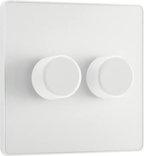 BG Electrical Intelligent Double Wall Dimmer Switch, 2 Way, Screwless Front Plate, Evolve, Pearlescent White, 200W, PCDCL82W