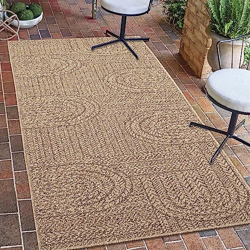 Teppich-Traum In- & Outdoor Teppich Uni Sisal-Optik Beige Braun 60x180 cm | Pflegeleicht, UV-beständig, robust und langlebig, flach gewebt, für Terrasse, Balkon, Garten, Wintergarten und Essbereich