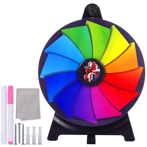 iElyiEsy Ruota premio rotante da 12 pollici, 12 scomparti colorati, ruota rotante da tavolo per feste, carnevale, fiere e giochi, include puntatore per decisioni e omaggi divertenti (30,5 cm)