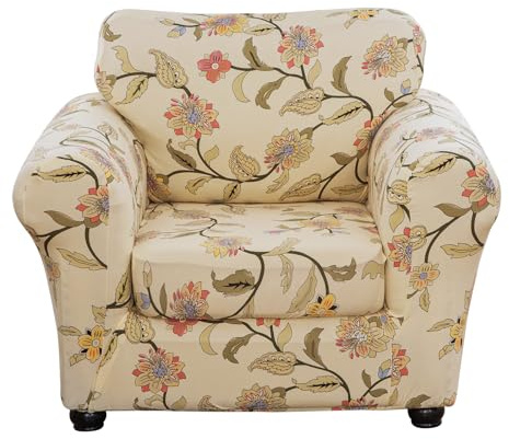 Lamberia Printed Sofa Cover High Stretch Sofa Slipcovers 2 Piece Armchair Slipcover with One Separate Cushion Cover Elastic Bottom Floral Pattern (Blooming Flower, Armchair)