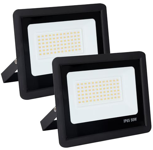FUPE LED Strahler Außen 50W, IP65 Wasserdichter Scheinwerfer, 72 LEDs 5000LM Außenstrahler 6500K Kaltweiß, Ideale Aussenleuchte für Garten, Innenhöfe [2 Stück]