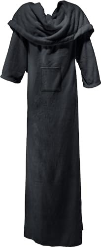Erwin Müller Fleece Wohndecke XXL Foggia mit Ärmeln anthrazit Größe 150x220 cm - aufgenähte Taschen, superweich, pflegeleicht