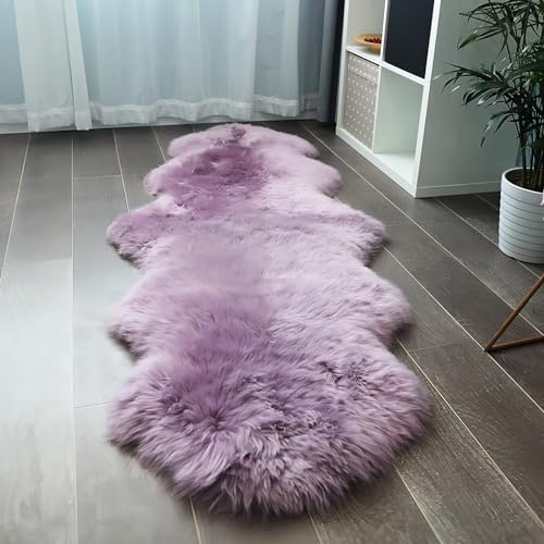 Real Sheepskin Rug Luxury Australian Soft Small Sheepskin Wool Carpet Mat Sofa Cushion Real Fur Blanket Floor Lambskin Carpet Purple Colour (2.3x5.3ft)