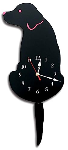 Oikabio Horloge murale en forme de chien - Décoration murale pour chambre d'enfant - Noir