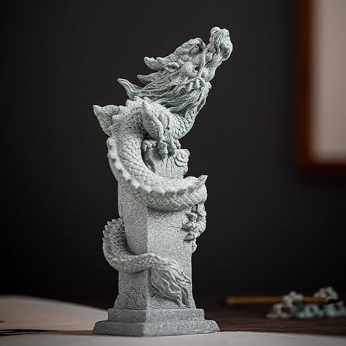 Pevfeciy Chinesische Drache Figuren Deko Asiatische Statue aus Marmorit für Schreibtisch Deko & Büro, Steinstatue,M