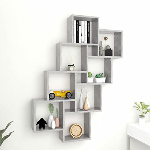 Rantry Casa Wandregal Würfel grau Beton 90 x 15 x 119 cm Spanplatte, Wandregal, Wandregale für Wohnzimmer, Büro, Schlafzimmer, Badezimmer