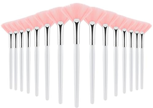 Lot de 15 pinceaux en éventail doux pour le visage, applicateur d'acide facial, pinceaux de maquillage pour femmes et filles, esthéticienne, spa, crème, masques, outils de nettoyage (rose)