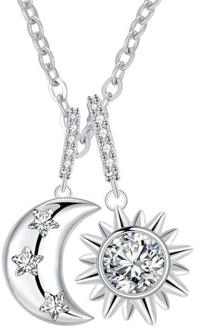 Micory Sonne und Mond Halskette Damen 925 Silber Schmuck Geschenke Kette Valentinstag Muttertag Geburtstag Geschenk für Mama Ehefrau Freundin Tochter