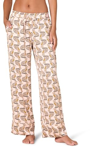 Amazon Essentials Womens Regular-Fit Full-Length Satin Pajama Pants, Pale Pink Blush Leopards, Large