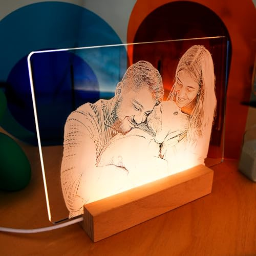 REGALOCREATIVO Personalisierte Lampe (15x15 cm). Fotolampe Personalisiert. Foto Nachtlampe Personalisiert. Lampe Mit Bild Led. Glasfoto Personalisiert. Bilder Lampe