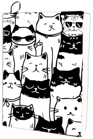craspire Dehnbarer Buchumschlag Mit Katzenmotiv Tiermotiv Schwarz Weiß Waschbar Wiederverwendbar Große Buchhülle Aus Nylon Buchschutz Elastische Notizbuchumschläge Für Gebundene Bücher Lehrbücher