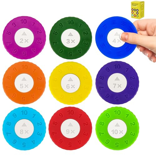 Meetory 9 Stück Mathe Fidget Spinner für Schüler - Interaktives Lernmaterialien für Multiplikation & Division, Förderung von Mathematikfähigkeiten im Klassenzimmer & Zuhause (Multiplizieren)