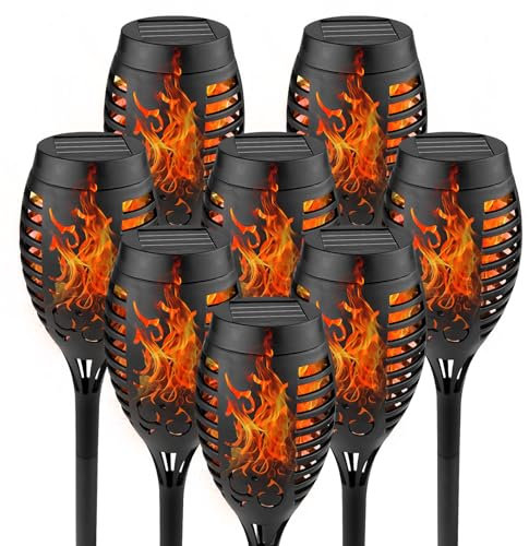 WinGluge 8 Pezzi Lampade Solari da Giardino, Fiamma Luci IP65 Impermeabile, 12 LED Torcia Solare, Luci Solari Esterno con Effetto Fiamma Tremolante Realistico, per Vialetto, Prato