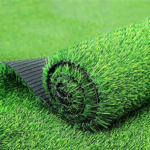 Rouleau de gazon artificiel 2 x 25 m réaliste pour animaux domestiques, terrasse, balcon, jardin, tapis de gazon synthétique vert 2 x 7 m pour aménagement paysager et aires de jeux