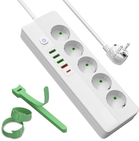 5 Fach Steckdosenleiste 10 in 1 Mehrfachsteckdose mit USB C und 4 USB A,3600W Mehrfachstecker mit Schalter,Steckdosenleiste mit Überspannungsschutz 1.8M für Zuhause und Büro