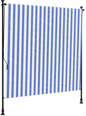 Ombrellone verticale da esterno blu e bianco 100 x 270 cm, antivento per giardino e terrazza, ombrellone allungabile con manovella, ideale per balcone