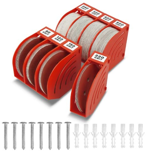 gostle Boîtes de Rangement pour Disques Abrasifs 150 mm – Lot de 8, Rangement Mural en ABS Rouge, Compatible Disques PSA et Auto-Agrippants, Idéal pour Atelier ou Bricoleurs