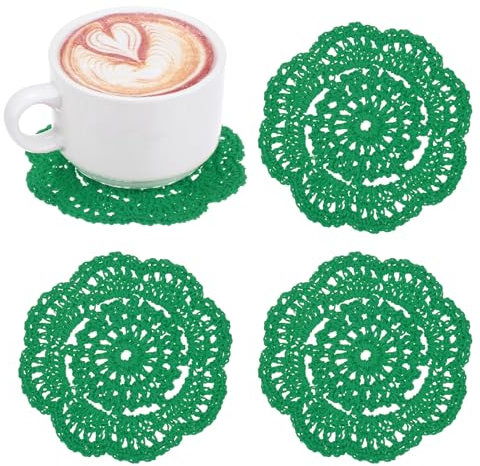 M METERXITY 4-Pack Presine All'Uncinetto Fatte A Mano, Rotondi In Cotone 4Pollici/10Cm Per Tavolo/Tazza/Scodella/Vaso/Vassoio Da Tè/Decorazione Casa, Centrini Pizzo [Verde Natale]