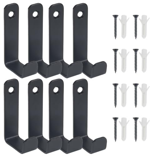 NAHUAA Lot de 8 Crochet Mural Garage Crochet Mural a Visser en J Noir Patere Murale en Forme J en Acier à Froid pour Garage, Remorques, Vélos, Échelles Équipements de salle de sport