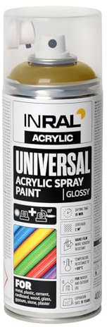 INRAL Sprühlack - Perlgold glänzend RAL1036 Universal Sprühfarbe 400ml. Spraydose für Metall, Kunststoff, Holz & Stein - Hochdeckende, Regen- und UV-beständige Farbspray für Innen- & Außenbereich