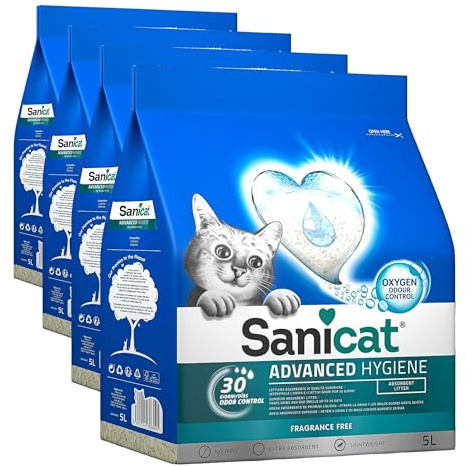 Sanicat - Arena para Gatos Advanced Hygiene sin Perfurme | Super Absorbente | Producto higiene de tu Mascota | Atrapa Malos olores | 5L de Capacidad (Paquete de 4)