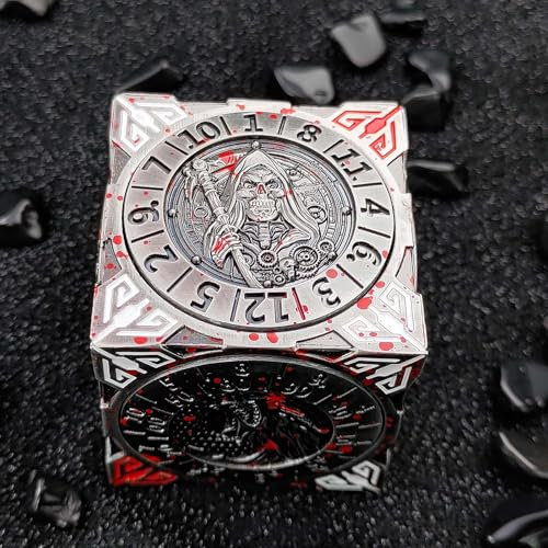 ORUZA DND Metall Spinner Würfel, 7-in-1 Roulette Kubischem Würfel-Set mit 3D-Relief für D&D RPG MTG Warhammer 40K Sci-Fi, Krieg Thema Rollenspiel Tabletop Spiele