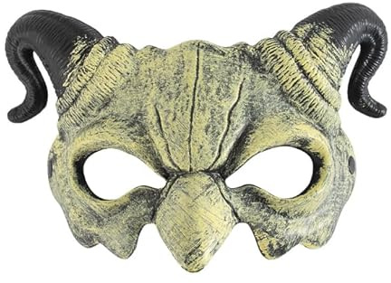 JIAHG Halloween Teufel Halbmaske mit Stierhörnern, gruselige Dämon Halbgesichtsmaske aus Schaum, Horror Gesichtsabdeckung für Karneval Cosplay Party Kostüm