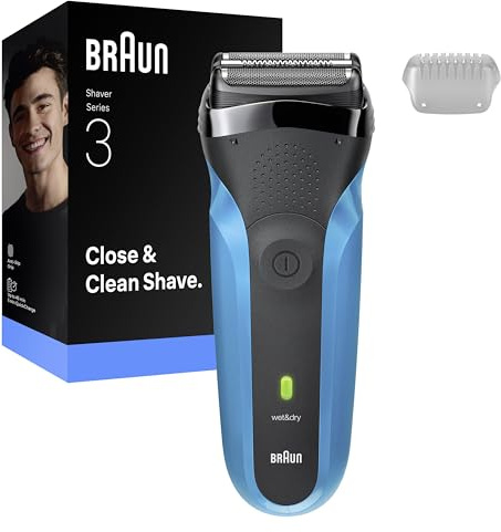 Braun Serie 3 Rasoio Elettrico Barba, Wet&Dry, Regolabarba Uomo, Rasoio Barba, 3 Lame Flessibili, Regolabarba Braun, Progettato in Germania, 310S, Blu