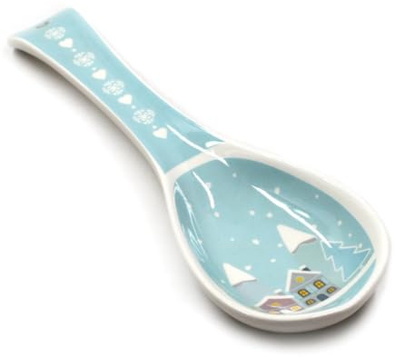 Repose-Cuillère Nuit Polaire en Céramique, 24 cm, Motif Village Hivernal, Bleu