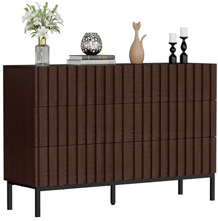 UEV Cassettiera 6 Cassetti 100 cm, Cassettiera Stretta, Ampio Spazio di Archiviazione, Mobile con Soffitto Spazioso, per Soggiorno, Camera da Letto, Gambe in Metallo, 100 cm x 34,5 x 73,4 cm, Noce