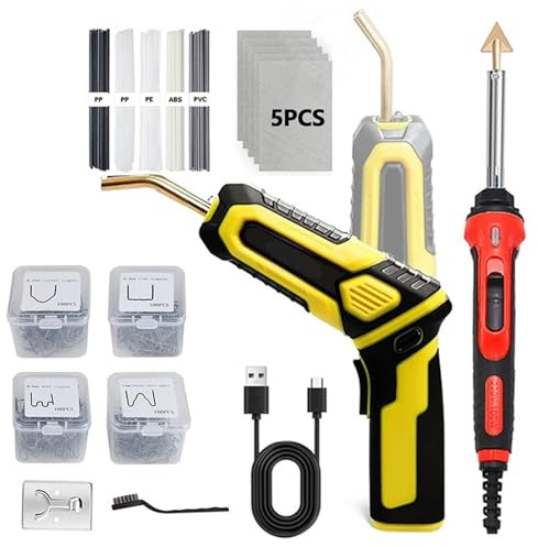 Soldador de plástico Kit de Soldadura de plástico USB inalámbrico 2 en 1 con Mango Plegable y 400 Grapas Calientes.(B)