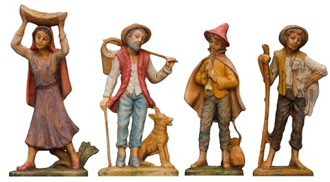 ICE TOYS Statuine Presepe Pastori, Set 4 Pezzi, 14-19 cm, Dipinte a Mano, Made in Italy, Multicolore (SET 4, 18CM)