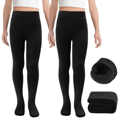 MK MATT KEELY 2 Pairs Girls Fleece Lined Tights Kids Black Thermal Leggings Toddlers Winter Warm Ballet Tights,3-5 Years