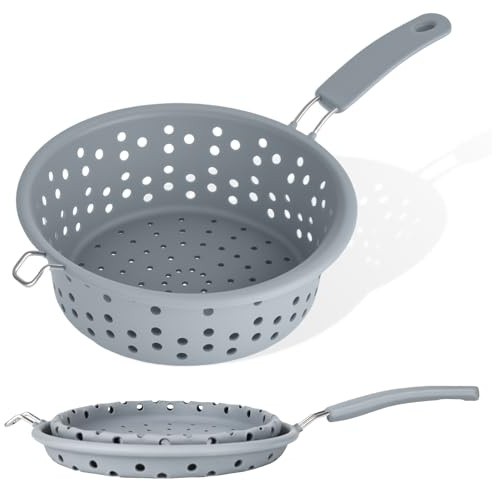CTDMJ Sieb Küche, 3-in-1 Faltbares Sieb Silikon, BPA-frei, Nudelsieb faltbar 21 cm Grau, Küchensieb Abtropfsieb, Gemüse & Obst, Hitzebeständig/Spülmaschinenfest/Platzsparend, Ideal für Küche